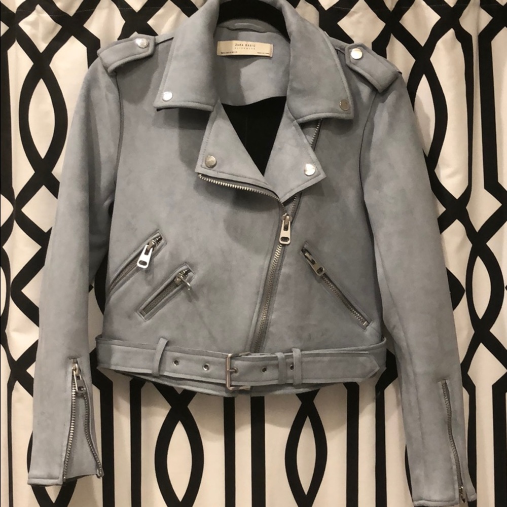 Baby Blue suede moto jacket